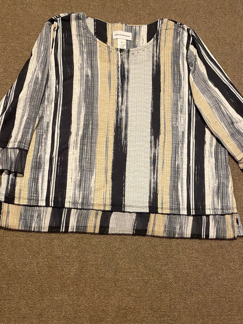 Alfred Dunner “Santa Barbara” Etched Stripe Bell Sleeve Embellished Top